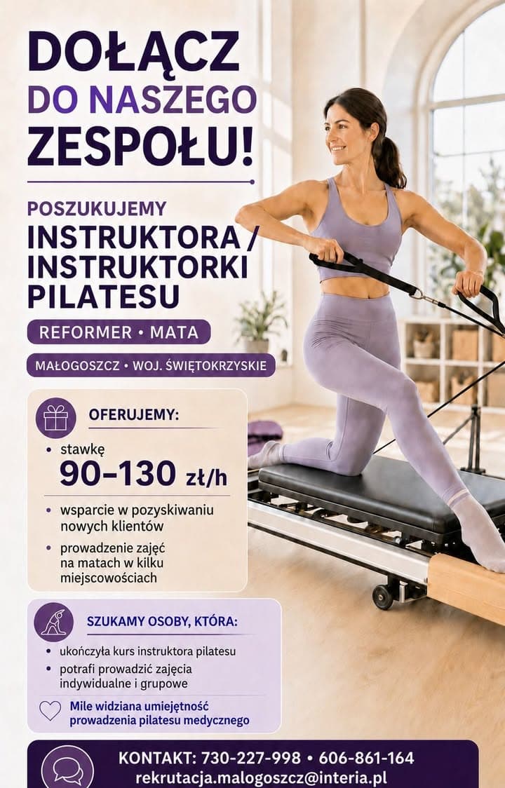 🧘‍♀️ **Dołącz do naszego zespołu!** Poszukujemy instruktora/instruktorki pilate