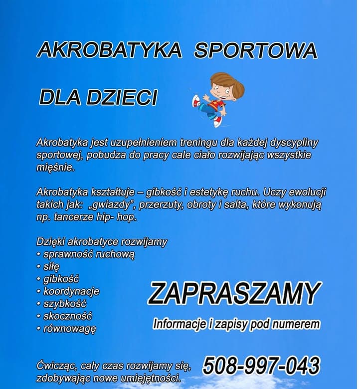 Halo 👉Sędziszów i okolice👈 ruszamy z zapisami na zajęcia z Akrobatyki Sportowe